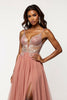 Load image into Gallery viewer, Dusty Rose A Line Tulle V-Neck Long Prom Dress with Sequins