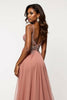 Load image into Gallery viewer, Dusty Rose A Line Tulle V-Neck Long Prom Dress with Sequins