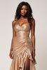 Load image into Gallery viewer, Sparkly Rose Gold Sweetheart Ruched Long Prom Dress with Slit