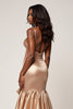 Load image into Gallery viewer, Sparkly Rose Gold Sweetheart Ruched Long Prom Dress with Slit