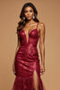 Load image into Gallery viewer, Sparkly Dark Red Mermaid Tulle V-Neck Long Prom Dress with Appliques