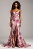 Load image into Gallery viewer, Blush Flower Mermaid Satin V-Neck Long Prom Dress with Slit