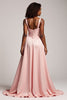 Load image into Gallery viewer, Corset Blush Pink A Line Satin V-Neck Long Prom Dress with Slit