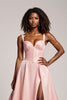 Load image into Gallery viewer, Corset Blush Pink A Line Satin V-Neck Long Prom Dress with Slit