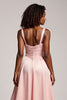 Load image into Gallery viewer, Corset Blush Pink A Line Satin V-Neck Long Prom Dress with Slit