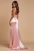 Load image into Gallery viewer, Blush Pink Mermaid Satin V-Neck Long Prom Dress with Slit