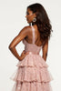 Load image into Gallery viewer, Sparkly Dusty Rose A Line Tiered Long Tulle Prom Dress with Sequins