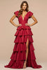 Load image into Gallery viewer, Elegant Dark Red A Line Satin Tiered Long Prom Dress with Slit