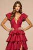 Load image into Gallery viewer, Elegant Dark Red A Line Satin Tiered Long Prom Dress with Slit