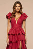 Load image into Gallery viewer, Elegant Dark Red A Line Satin Tiered Long Prom Dress with Slit