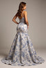 Load image into Gallery viewer, Blue Flower Mermaid Satin V-Neck Long Prom Dress with Slit