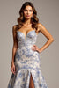 Load image into Gallery viewer, Blue Flower Mermaid Satin V-Neck Long Prom Dress with Slit