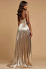 Load image into Gallery viewer, Metallic Golden A Line Pleated V-Neck Long Prom Dress with Beading