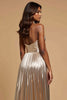 Load image into Gallery viewer, Metallic Golden A Line Pleated V-Neck Long Prom Dress with Beading