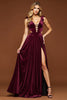 Load image into Gallery viewer, Purple A Line Velvet Pleated Cut-Out Deep V-Neck Long Prom Dress with Slit