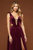 Load image into Gallery viewer, Purple A Line Velvet Pleated Cut-Out Deep V-Neck Long Prom Dress with Slit