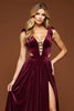 Load image into Gallery viewer, Purple A Line Velvet Pleated Cut-Out Deep V-Neck Long Prom Dress with Slit