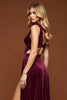 Load image into Gallery viewer, Purple A Line Velvet Pleated Cut-Out Deep V-Neck Long Prom Dress with Slit