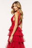 Load image into Gallery viewer, Red A Line Tulle Deep V-Neck Long Tiered Prom Dress with Slit