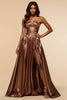 Load image into Gallery viewer, Corset Brown A Line Satin Sweetheart Long Prom Dress with Silt