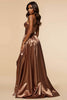 Load image into Gallery viewer, Corset Brown A Line Satin Sweetheart Long Prom Dress with Silt