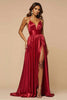 Load image into Gallery viewer, Dark Red A Line Satin Pleated V-Neck Long Prom Dress with Slit