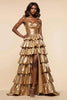 Load image into Gallery viewer, Golden A Line Tiered Sweetheart Long Satin Prom Dress