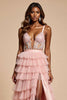 Load image into Gallery viewer, Blush Pink A Line Tulle Tiered Long Corset Prom Dress with Slit