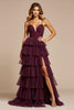 Load image into Gallery viewer, Purple A Line Tiered V-Neck Long Tulle Prom Dress with Slit