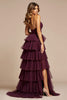 Load image into Gallery viewer, Purple A Line Tiered V-Neck Long Tulle Prom Dress with Slit