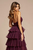 Load image into Gallery viewer, Purple A Line Tiered V-Neck Long Tulle Prom Dress with Slit