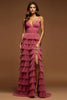 Load image into Gallery viewer, Desert Rose A Line Tulle Tiered V-Neck Long Prom Dress with Slit