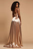 Load image into Gallery viewer, Golden A Line Pleated V-Neck Long Satin Prom Dress