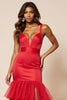 Load image into Gallery viewer, Red Sheath Tulle Tiered V-Neck Long Prom Dress