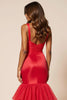 Load image into Gallery viewer, Red Sheath Tulle Tiered V-Neck Long Prom Dress