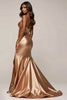 Load image into Gallery viewer, Golden Mermaid V-Neck Long Satin Prom Dress with Slit