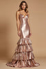 Load image into Gallery viewer, Sparkly Rose Gold Mermaid Tiered V-Neck Long Prom Dress