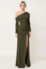 Load image into Gallery viewer, Olive Sheath Chiffon One Shoulder Long Bridesmaid Dress with Sleeves