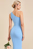 Load image into Gallery viewer, Sky Blue Sheath Chiffon One Shoulder Long Bridesmaid Dress