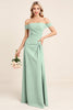 Load image into Gallery viewer, Mint Sheath Chiffon Strapless Off the Shoulder Long Bridesmaid Dress