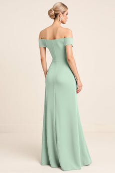 Mint Sheath Chiffon Strapless Off the Shoulder Long Bridesmaid Dress