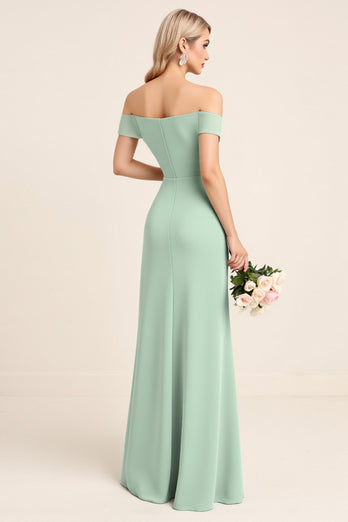 Mint Sheath Chiffon Strapless Off the Shoulder Long Bridesmaid Dress