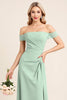 Load image into Gallery viewer, Mint Sheath Chiffon Strapless Off the Shoulder Long Bridesmaid Dress