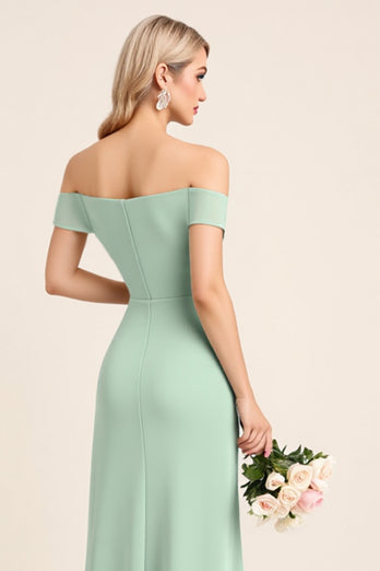 Mint Sheath Chiffon Strapless Off the Shoulder Long Bridesmaid Dress