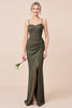 Load image into Gallery viewer, Olive Sheath Chiffon Corset Long Bridesmaid Dress with Slit