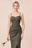 Load image into Gallery viewer, Olive Sheath Chiffon Corset Long Bridesmaid Dress with Slit