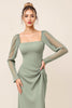 Load image into Gallery viewer, Eucalyptus Sheath Chiffon Square Neck Long Bridesmaid Dress with Sleeves