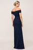 Load image into Gallery viewer, Navy Sheath Chiffon Off the Shoulder Long Bridesmaid Dress with Slit