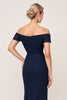 Load image into Gallery viewer, Navy Sheath Chiffon Off the Shoulder Long Bridesmaid Dress with Slit