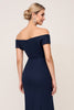 Load image into Gallery viewer, Navy Sheath Chiffon Off the Shoulder Long Bridesmaid Dress with Slit